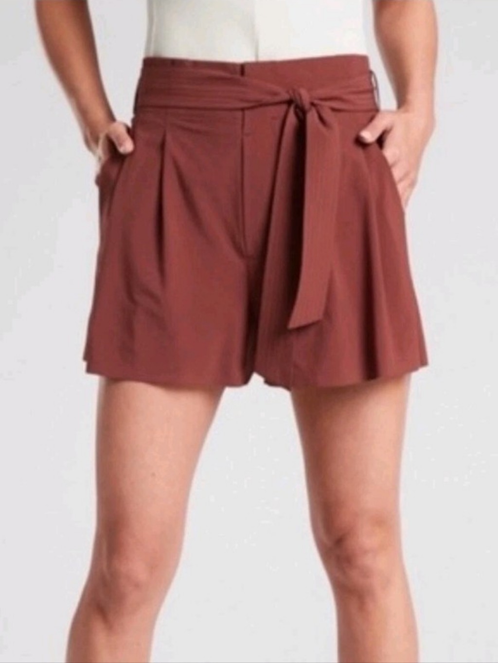 Athleta Skyline Ii Short Cognac Brown Pleated Paperbag Waist